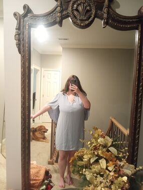 Frankie's Bikinis Light Blue Flutter Sleeve Shift Dress